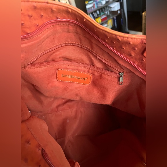 Expressions NYC Orange Faux Ostrich Studded Shoulder Bag Slightly Flawed - Picture 14 of 16